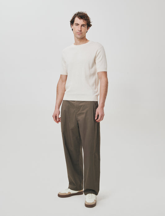 T-shirt girocollo in maglia a coste - Beige ecru