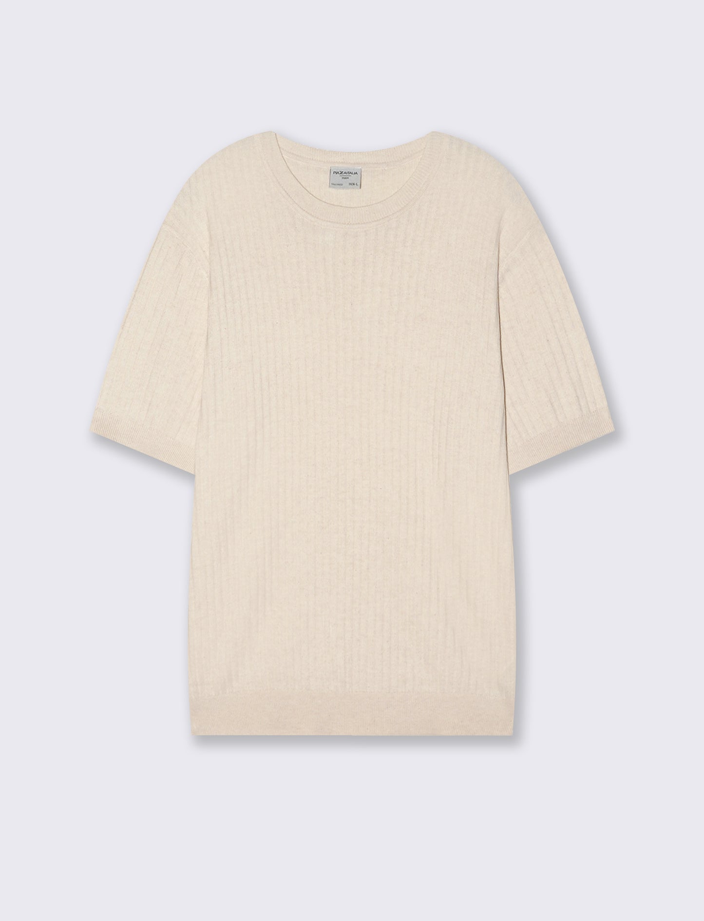 T-shirt girocollo in maglia a coste - Beige ecru