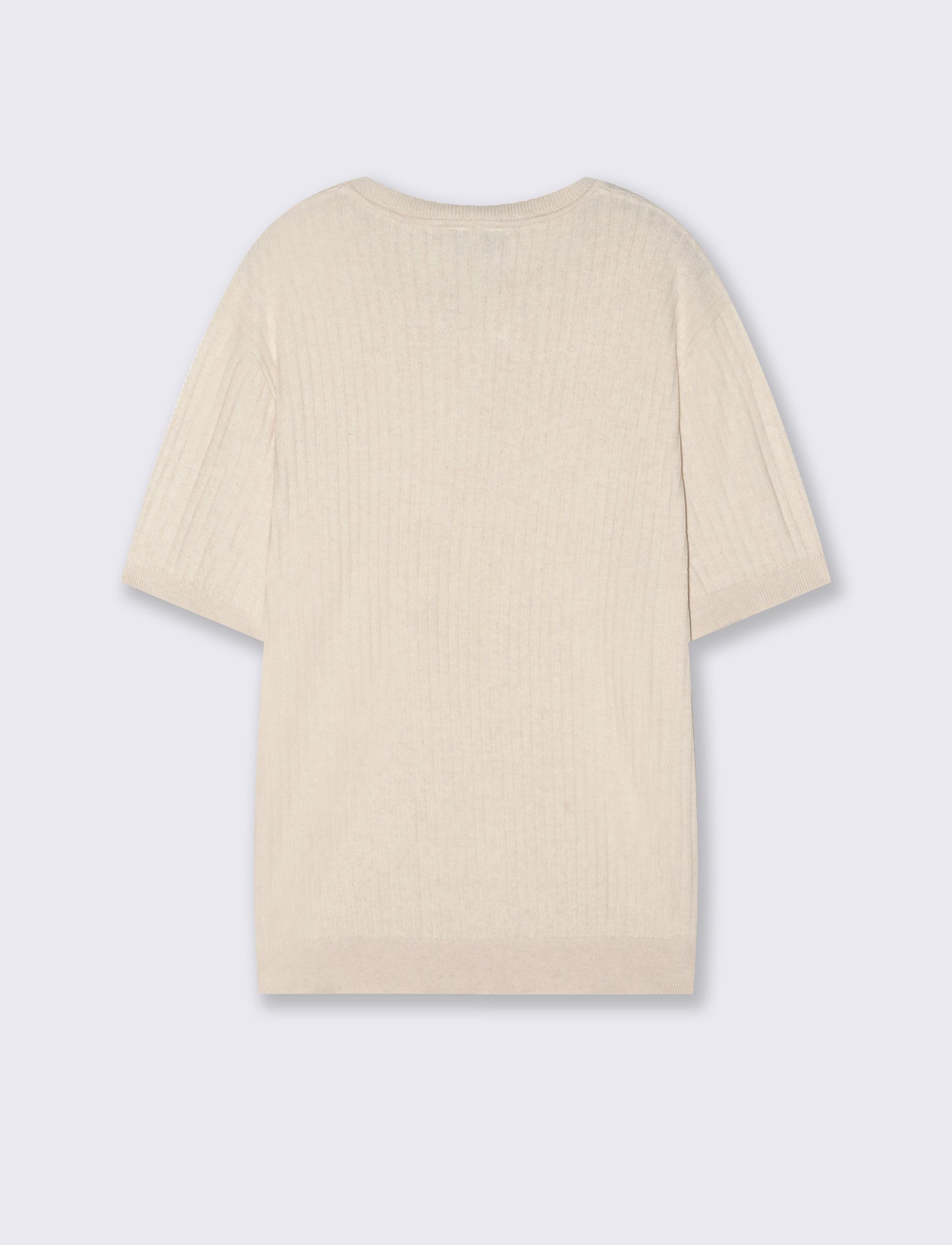T-shirt girocollo in maglia a coste - Beige ecru