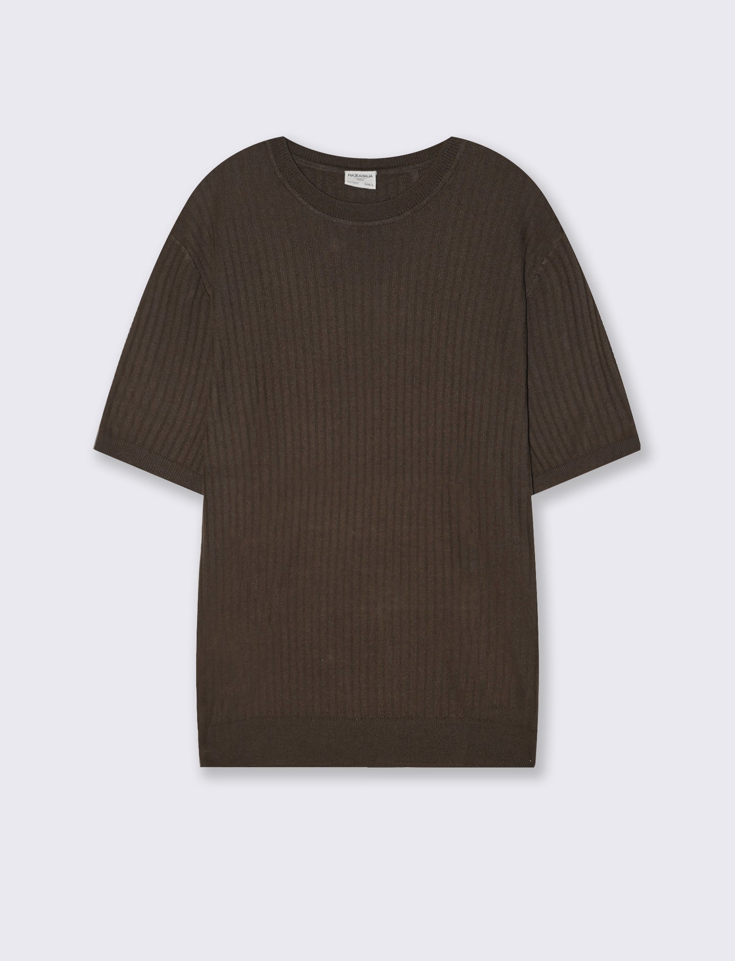 T-shirt girocollo in maglia a coste - Moro