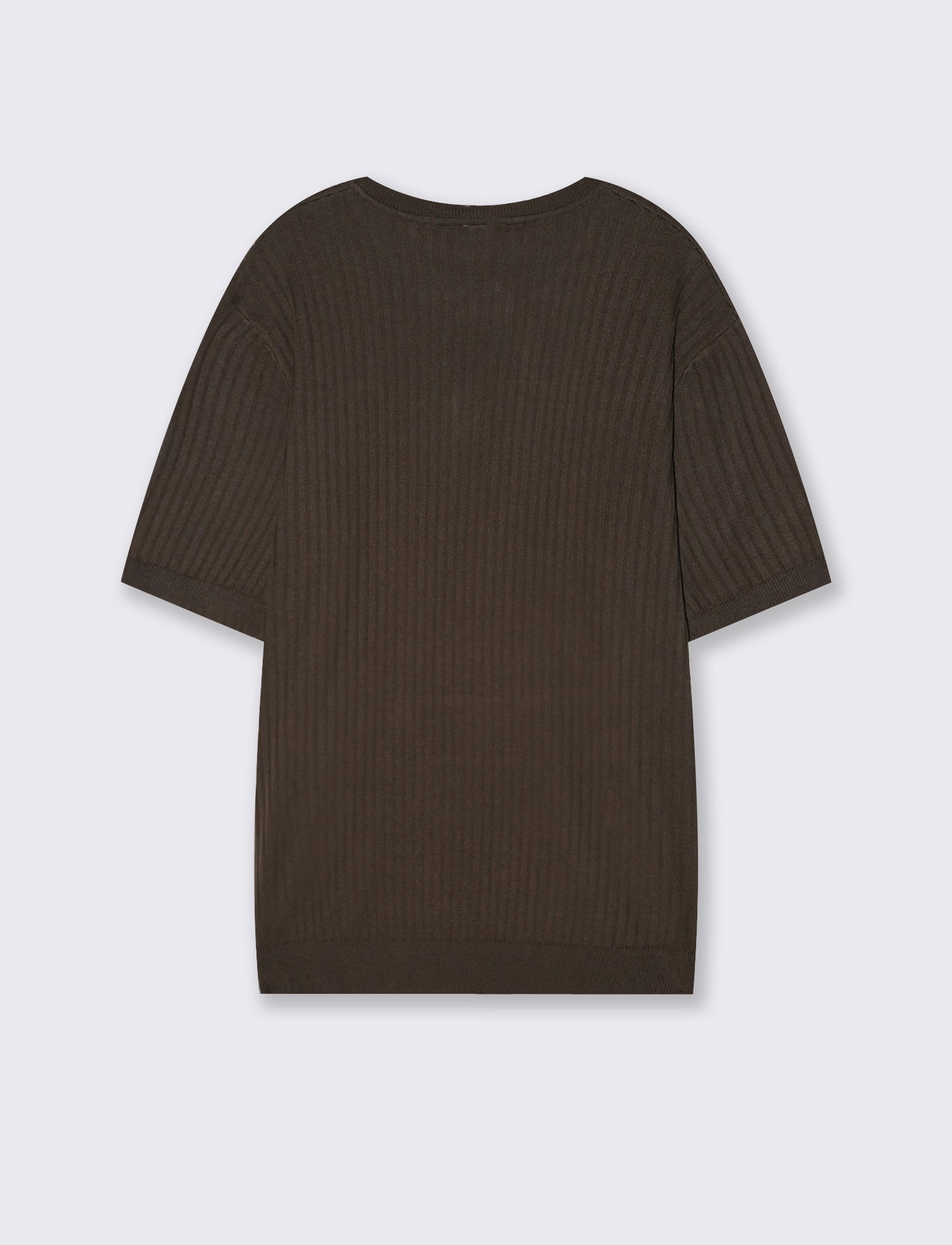 T-shirt girocollo in maglia a coste - Moro