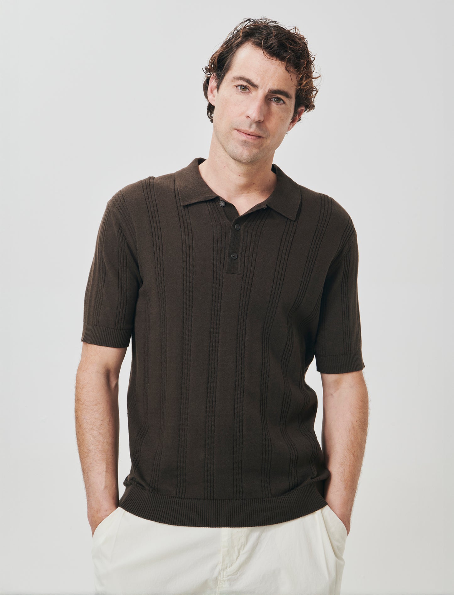 Polo in Maglia Jacquard a Maniche Corte - Moro