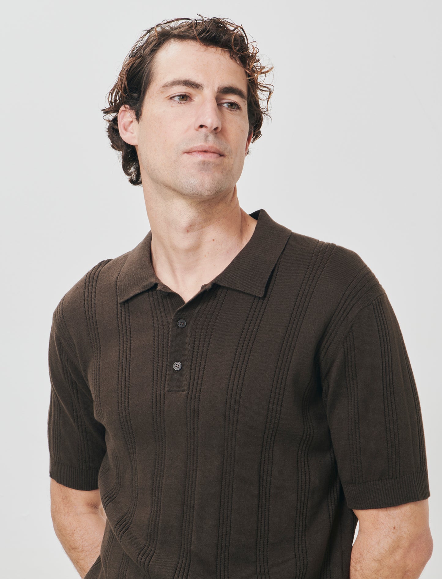 Polo in Maglia Jacquard a Maniche Corte - Moro