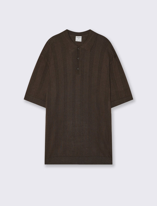 Polo in Maglia Jacquard a Maniche Corte - Moro