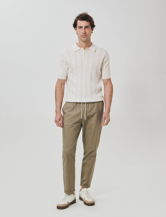 Polo in Maglia Jacquard a Maniche Corte - Beige ecru