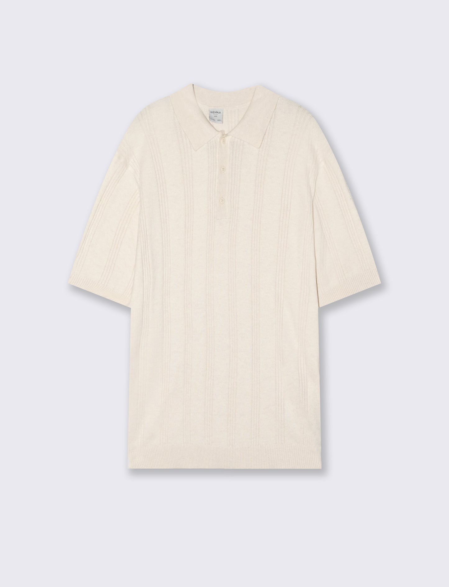 Polo in Maglia Jacquard a Maniche Corte - Beige ecru