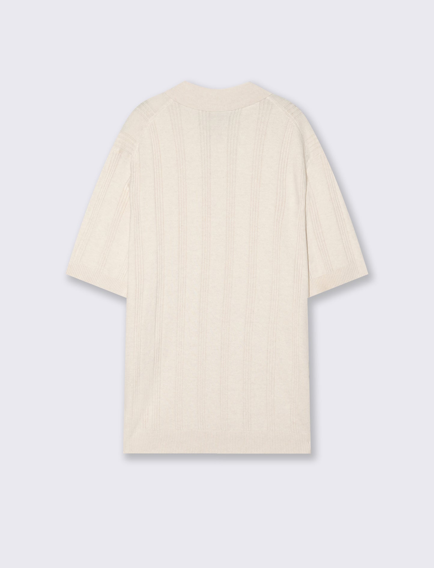 Polo in Maglia Jacquard a Maniche Corte - Beige ecru