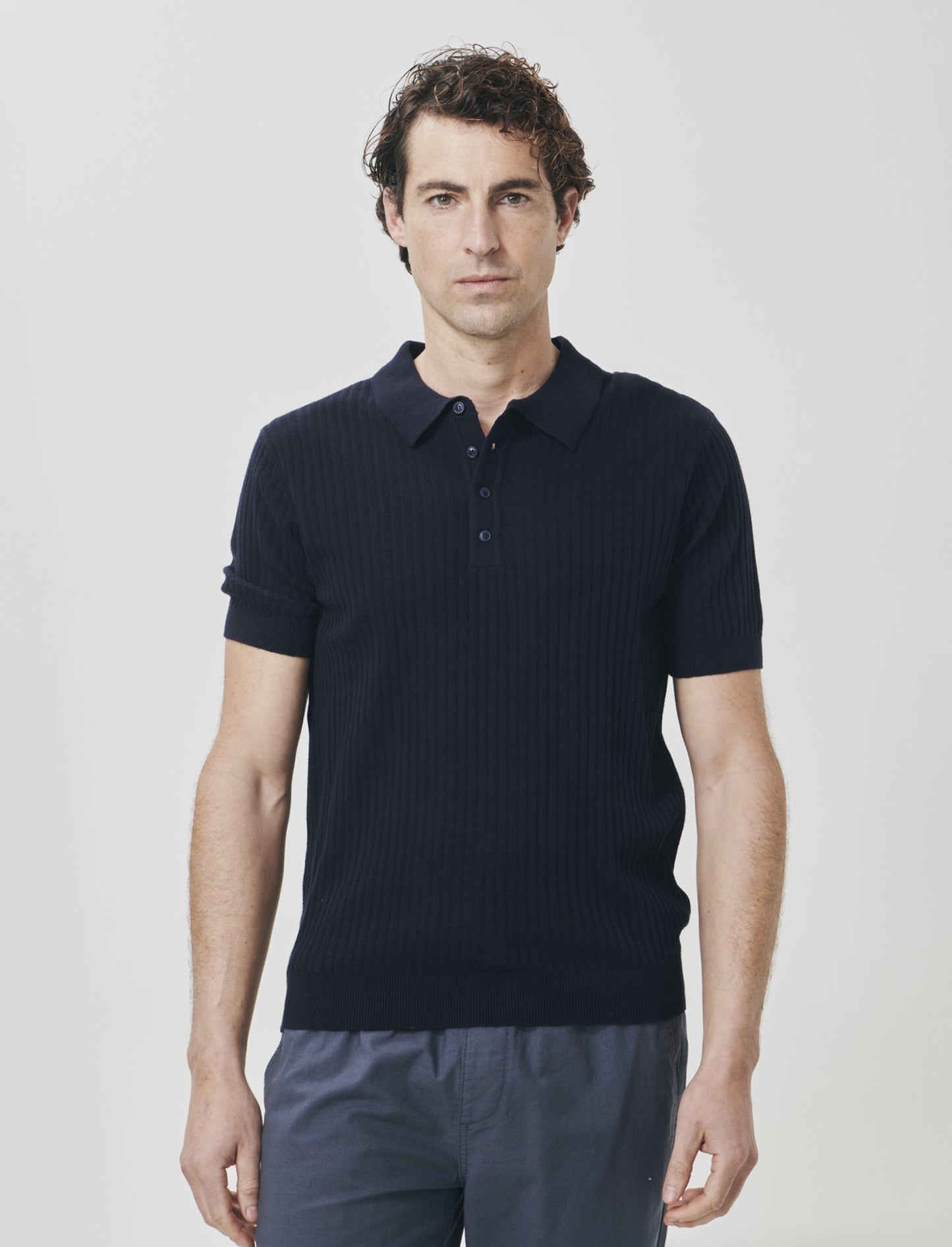 Cotton Ribbed Polo - Blue