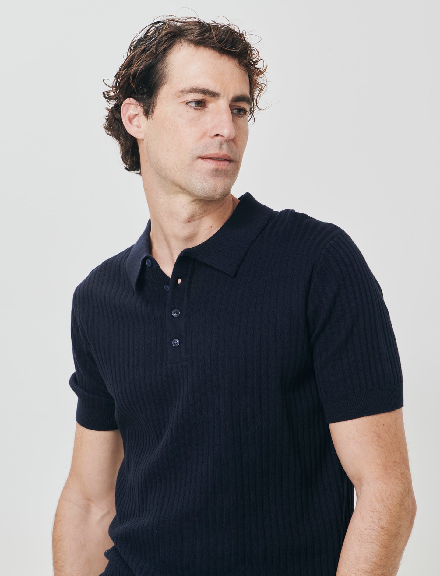 Cotton Ribbed Polo - Blue