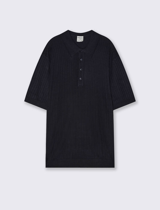 Polo in Maglia di Cotone a Coste - Blu
