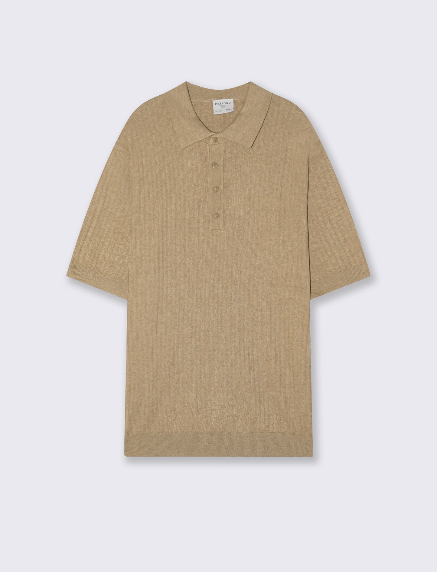 Polo in Maglia di Cotone a Coste - Beige