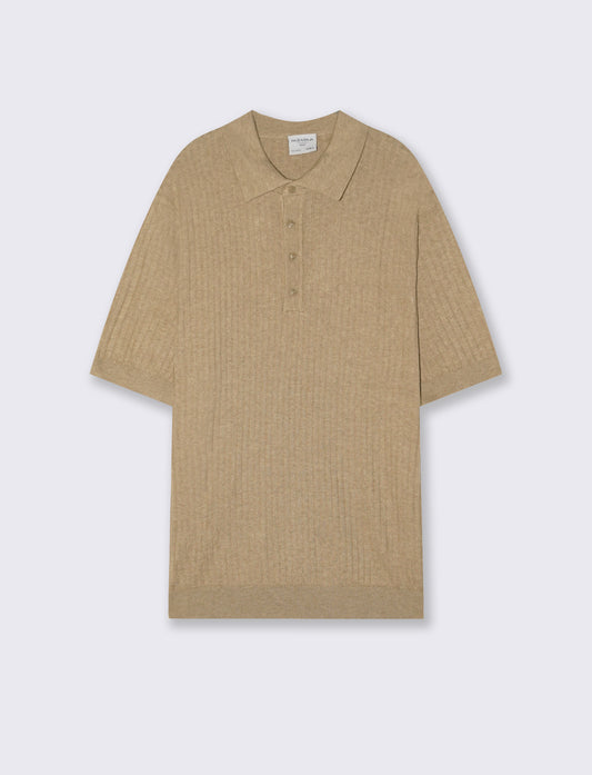Polo in Maglia di Cotone a Coste - Beige
