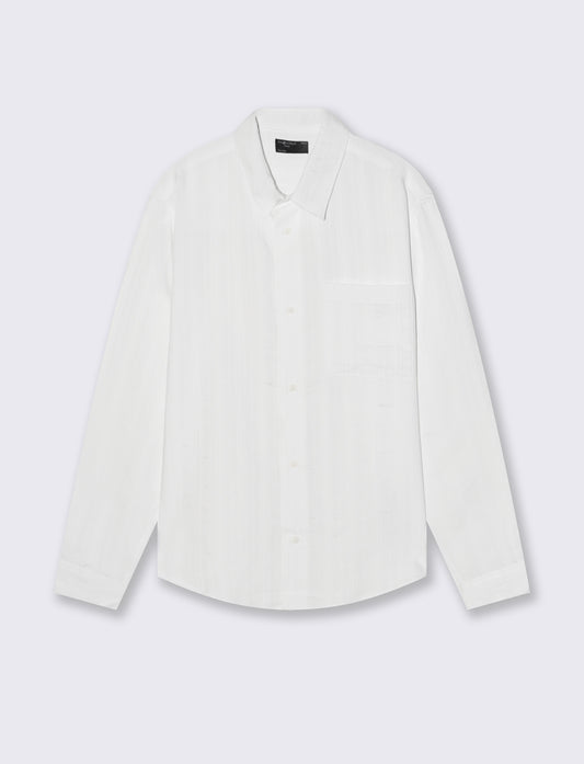 Camicia Jacquard Effetto Riga Soft Fit - Bianco