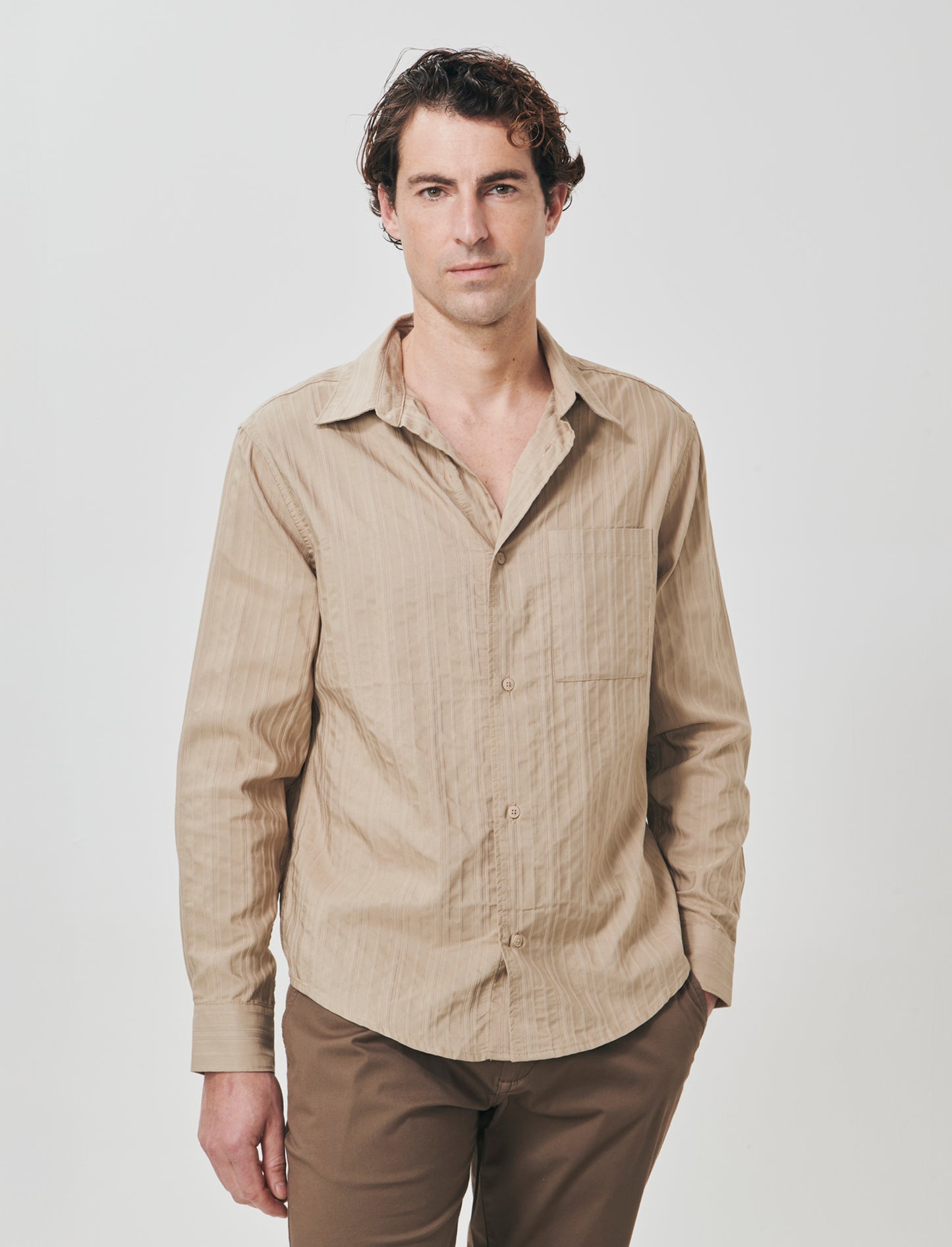 Jacquard Shirt Soft Fit Stripe Effect - Beige