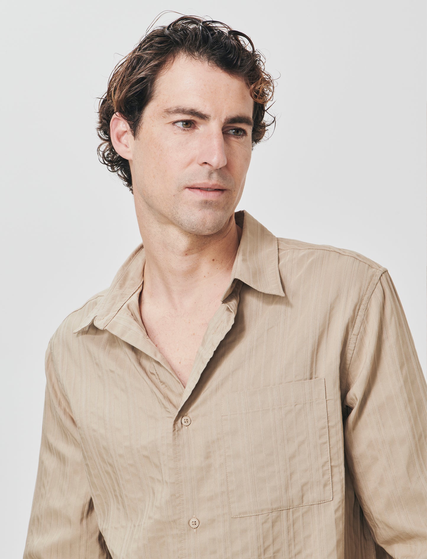 Jacquard Shirt Soft Fit Stripe Effect - Beige