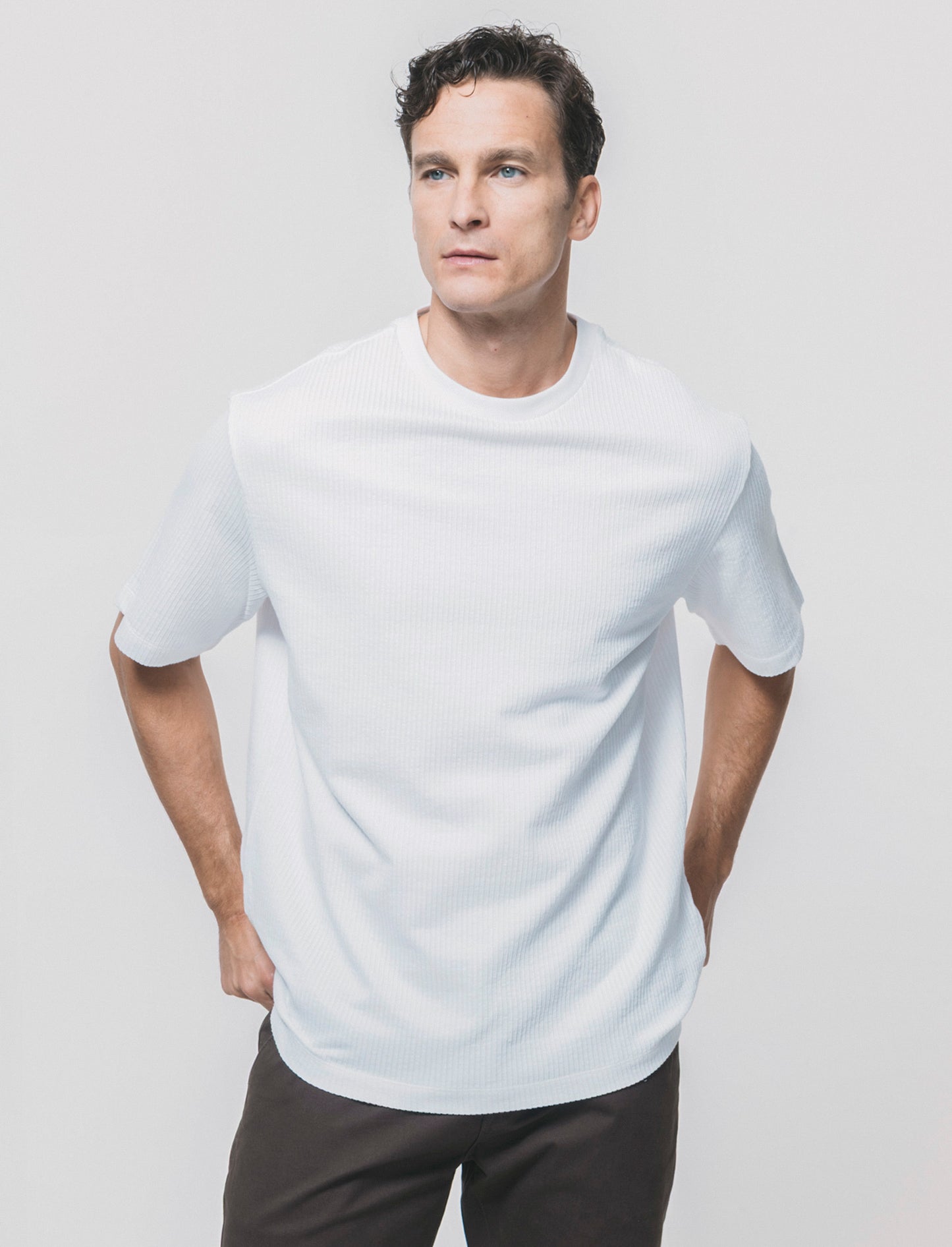 T-shirt girocollo in cotone jacquard - Bianco