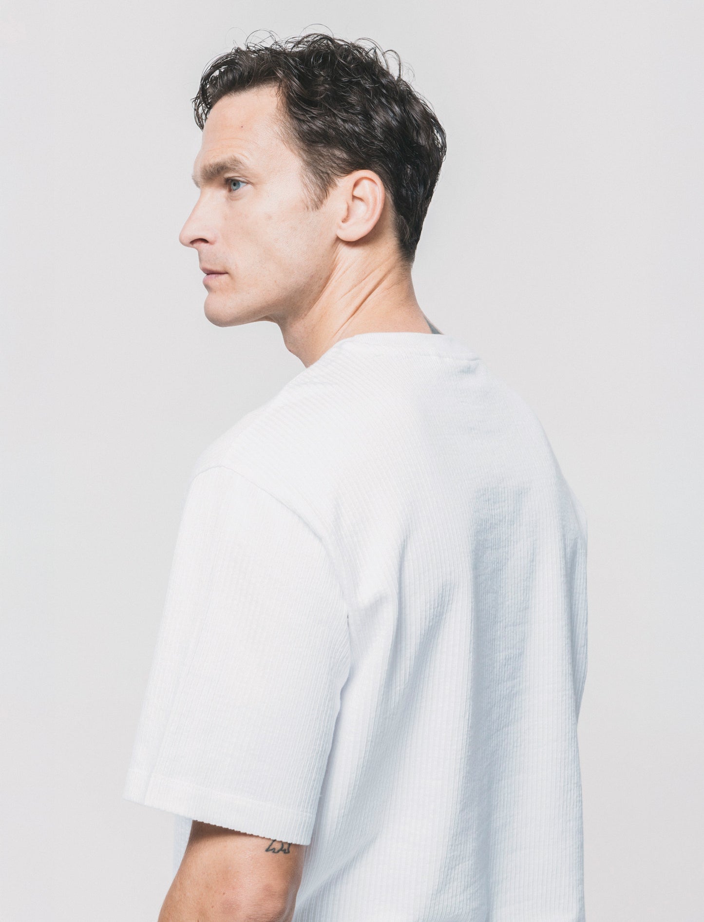 T-shirt girocollo in cotone jacquard - Bianco
