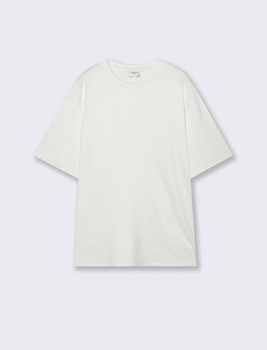 T-shirt girocollo in cotone jacquard - Bianco