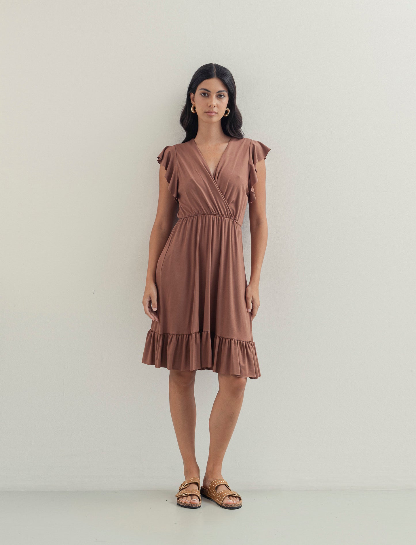 VESTITO LUNGO CON VOILANT - Marrone tabacco