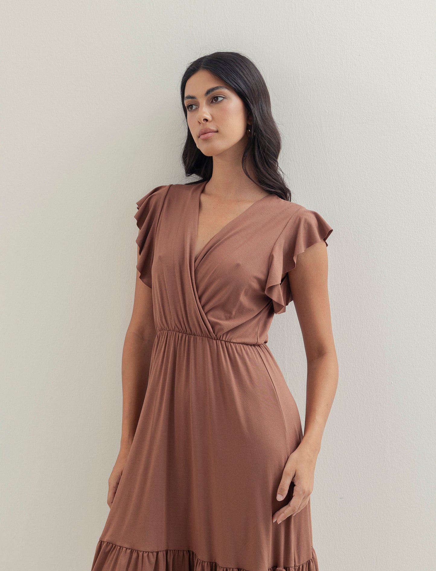 VESTITO LUNGO CON VOILANT - Marrone tabacco