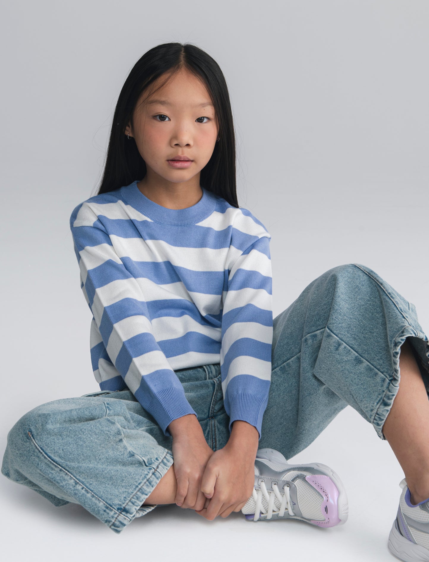 Jeans cargo ampi con tasconi laterali - Denim chiaro