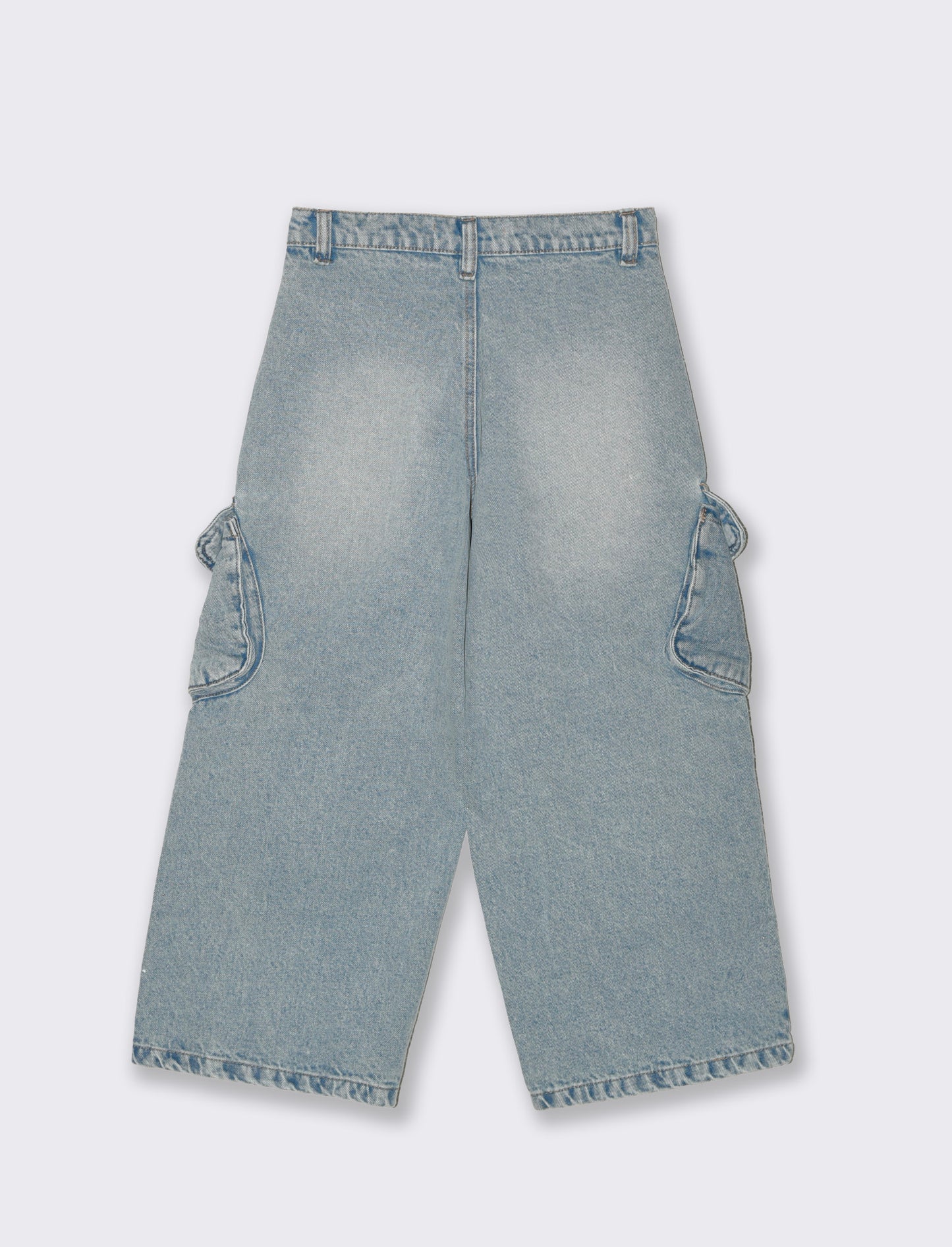 Jeans cargo ampi con tasconi laterali - Denim chiaro