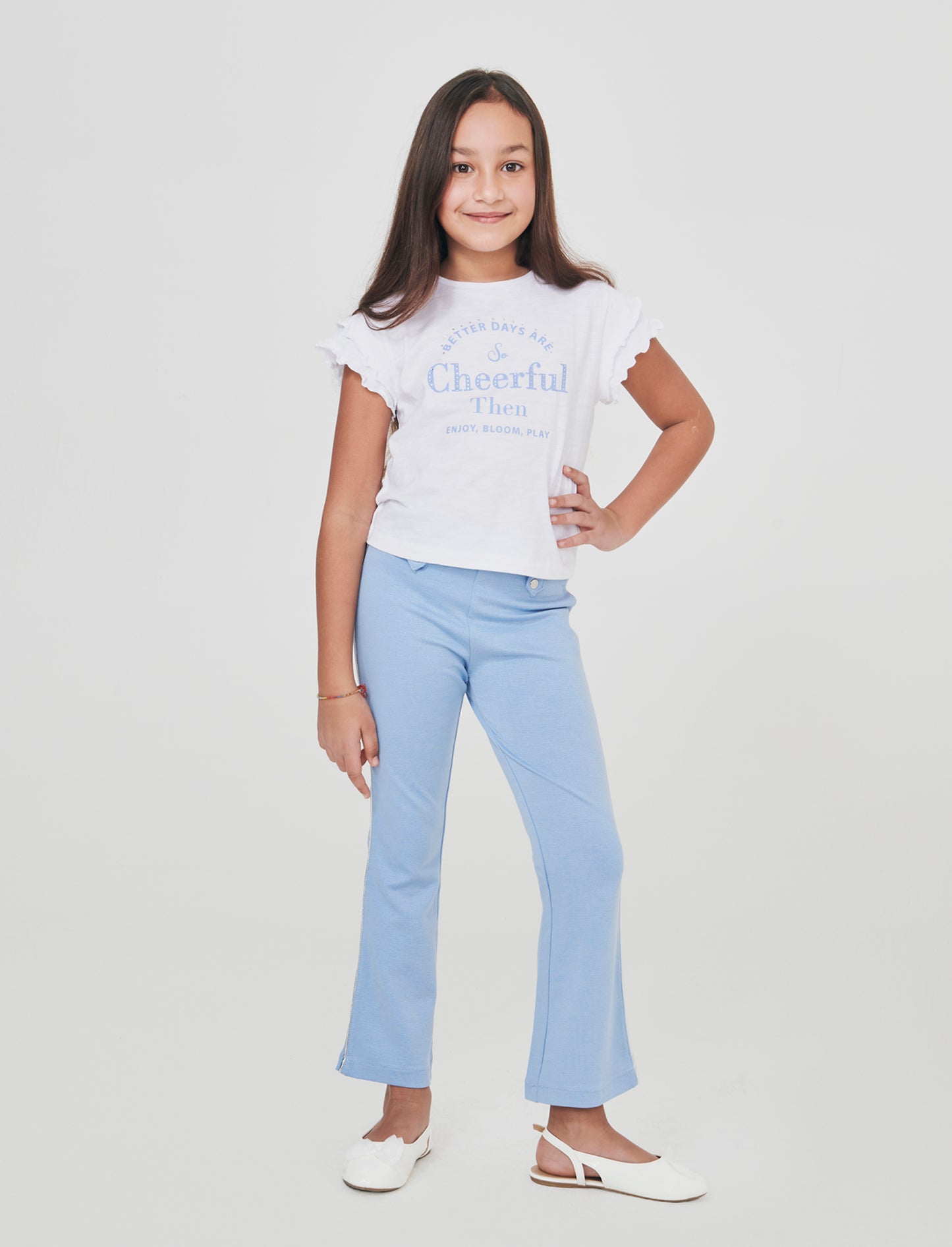Milano Stitch Bell-Bottom Leggings with Profiles - Sky blue