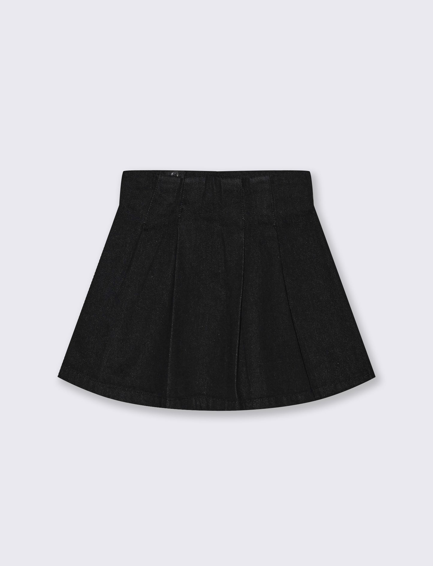 Gonna a pieghe in denim con borchie - Nero