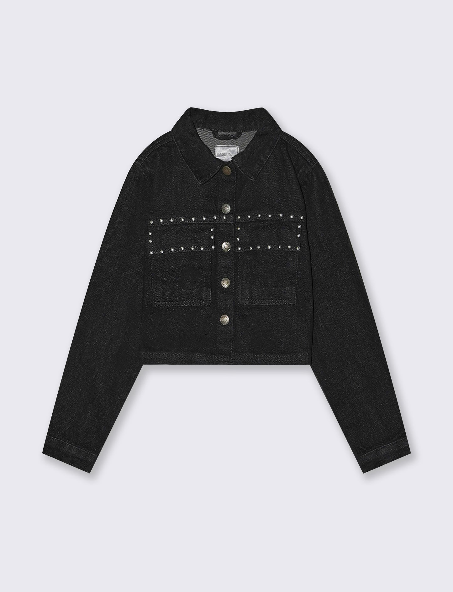 Giubbino denim cropped con borchie glamour - Nero
