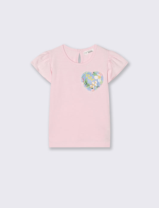 Maglietta chic con maniche ampie e applicazione - Rosa