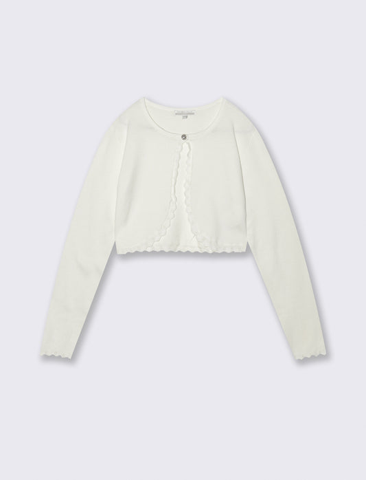 Cardigan manica lunga con lavorazione al fondo. - Bianco latte