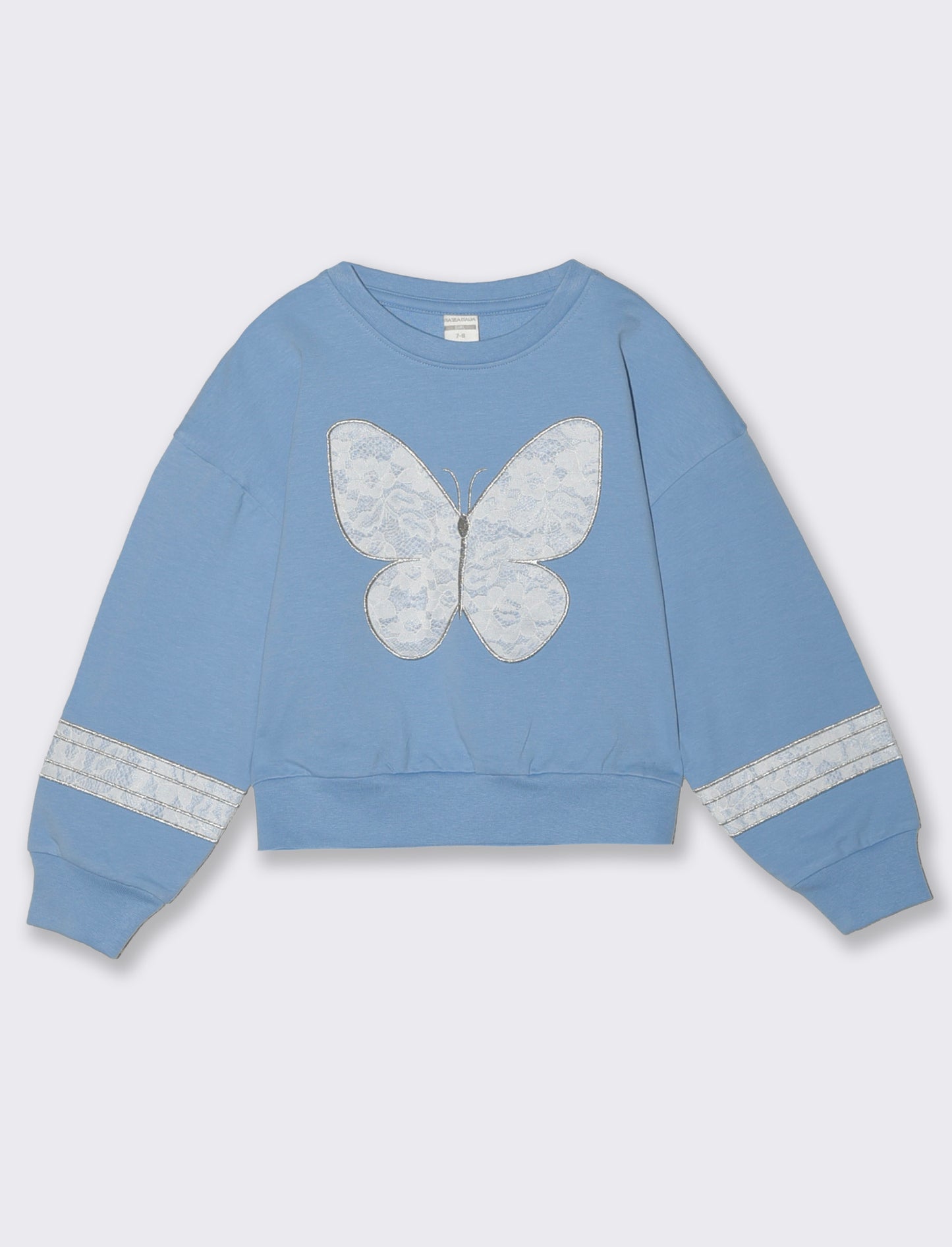 Felpa girocollo con pizzo elegante - Azzurro