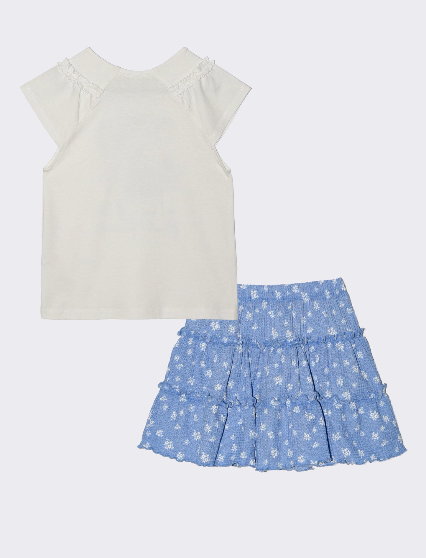 Completo t-shirt e short finta gonna bambina - Bianco-blu