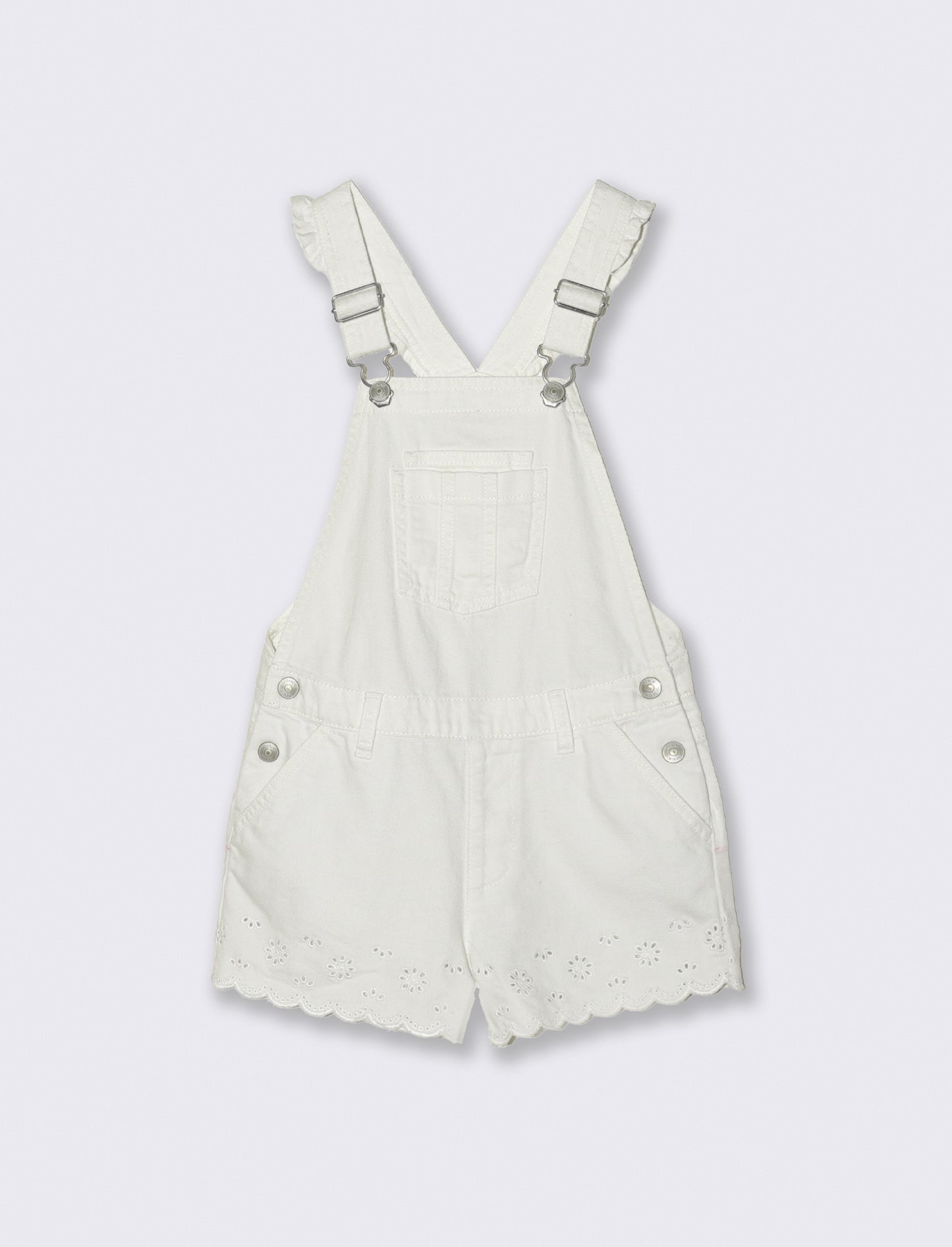 Salopette in twill con ricamo e tasche - Bianco latte