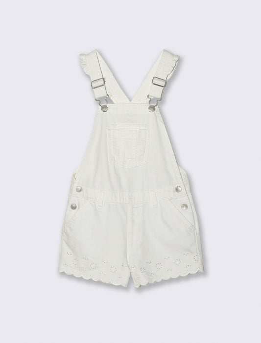 Salopette in twill con ricamo e tasche - Bianco latte