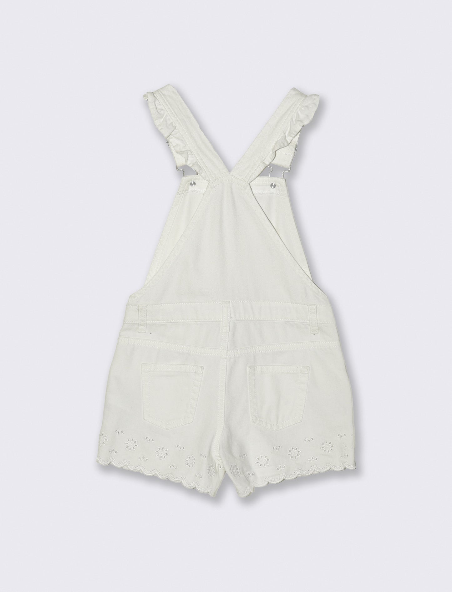 Salopette in twill con ricamo e tasche - Bianco latte