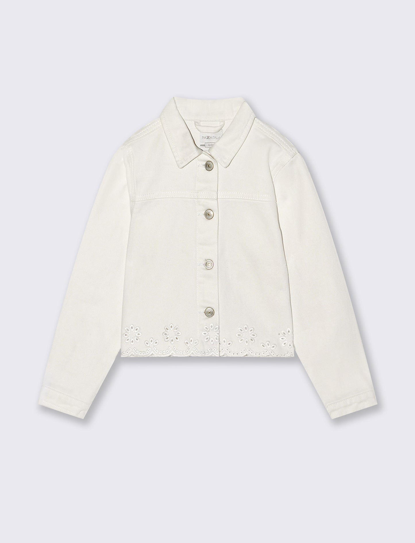 Giubbino in twill con ricamo traforato - Bianco latte