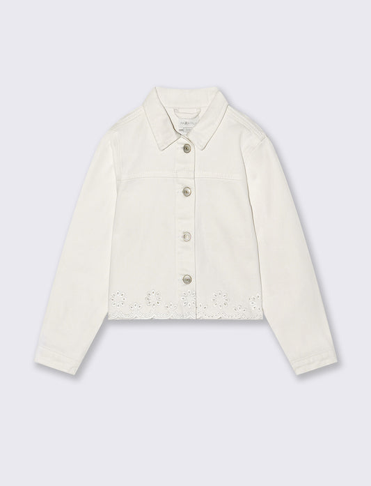 Giubbino in twill con ricamo traforato - Bianco latte