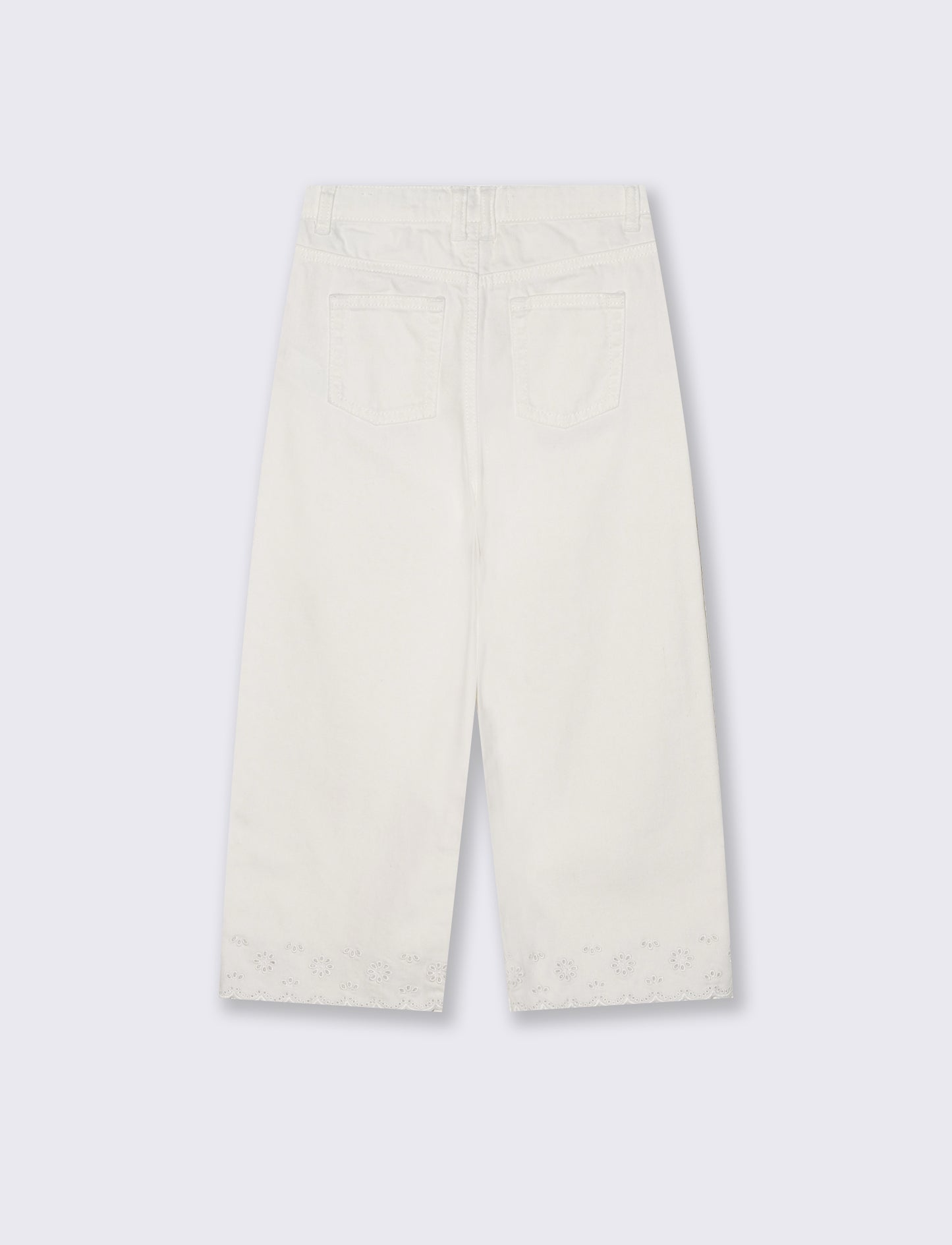 Pantaloni wide leg in twill con ricamo - Bianco latte