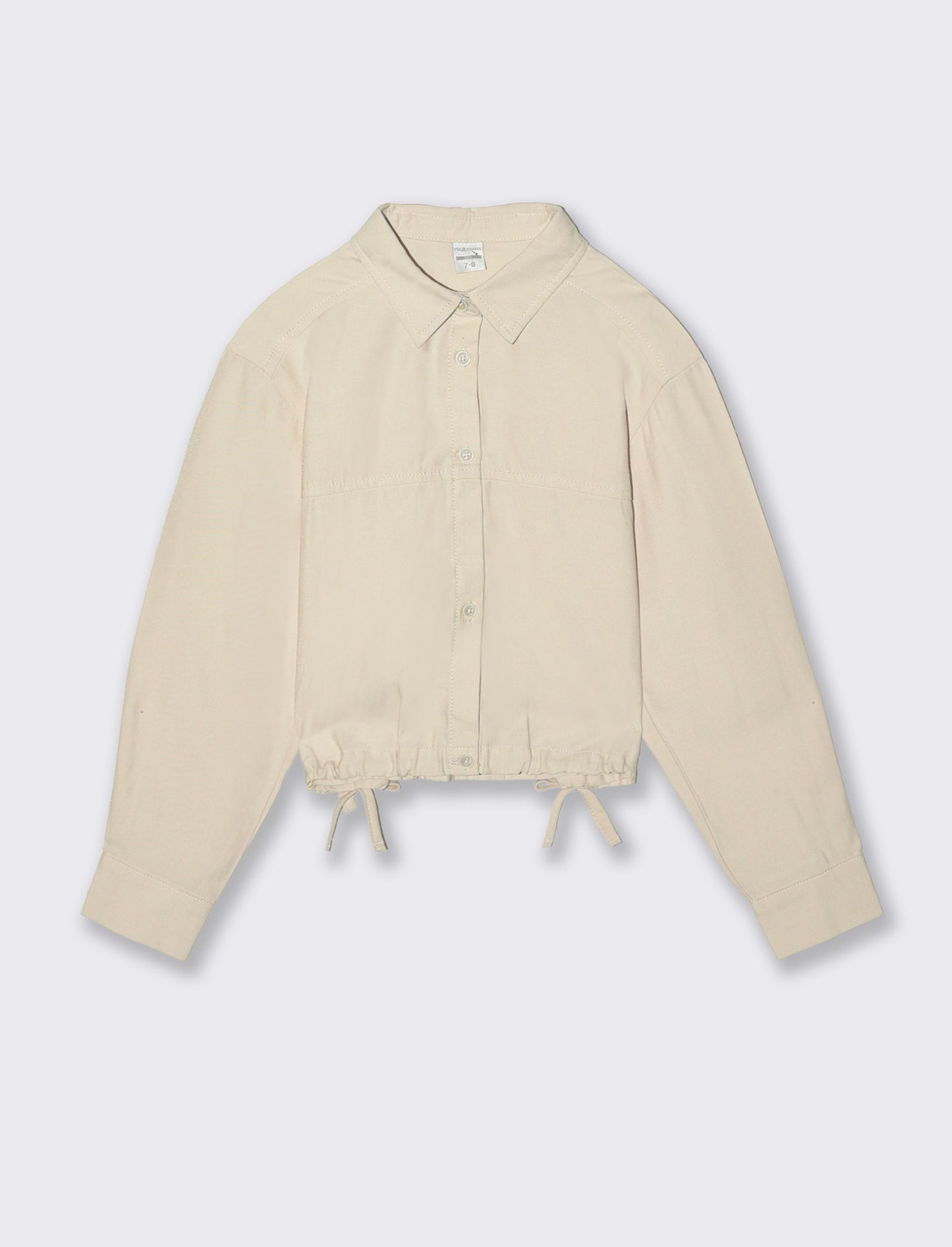 Camicia da bambina con coulisse e fiocchi - Beige