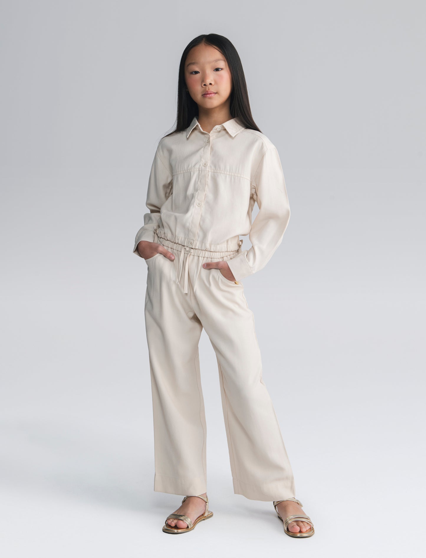 Wide-Leg Pants for Girls with Elastic - Beige