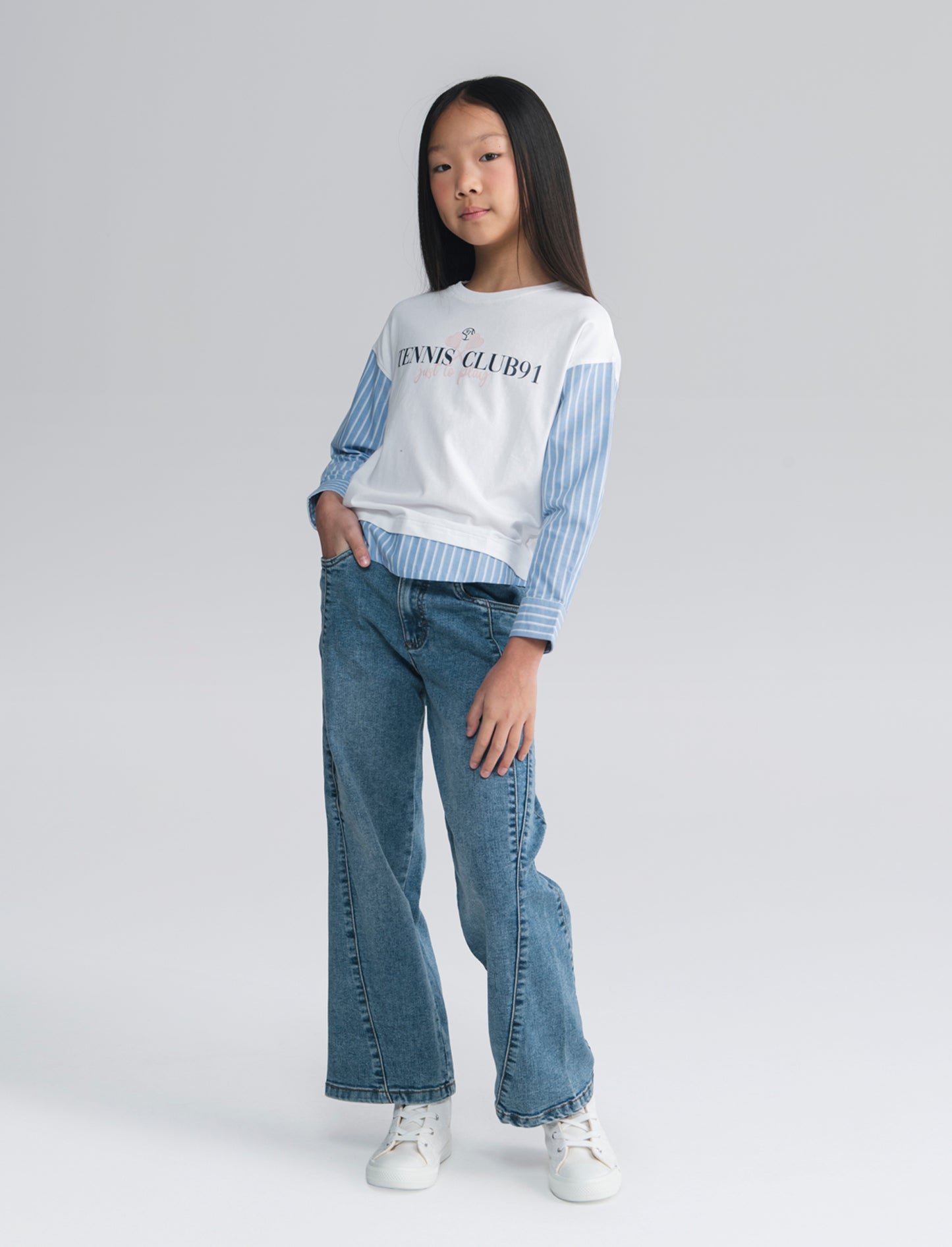 Jeans wide leg elasticizzati con tagli sagomati - Denim