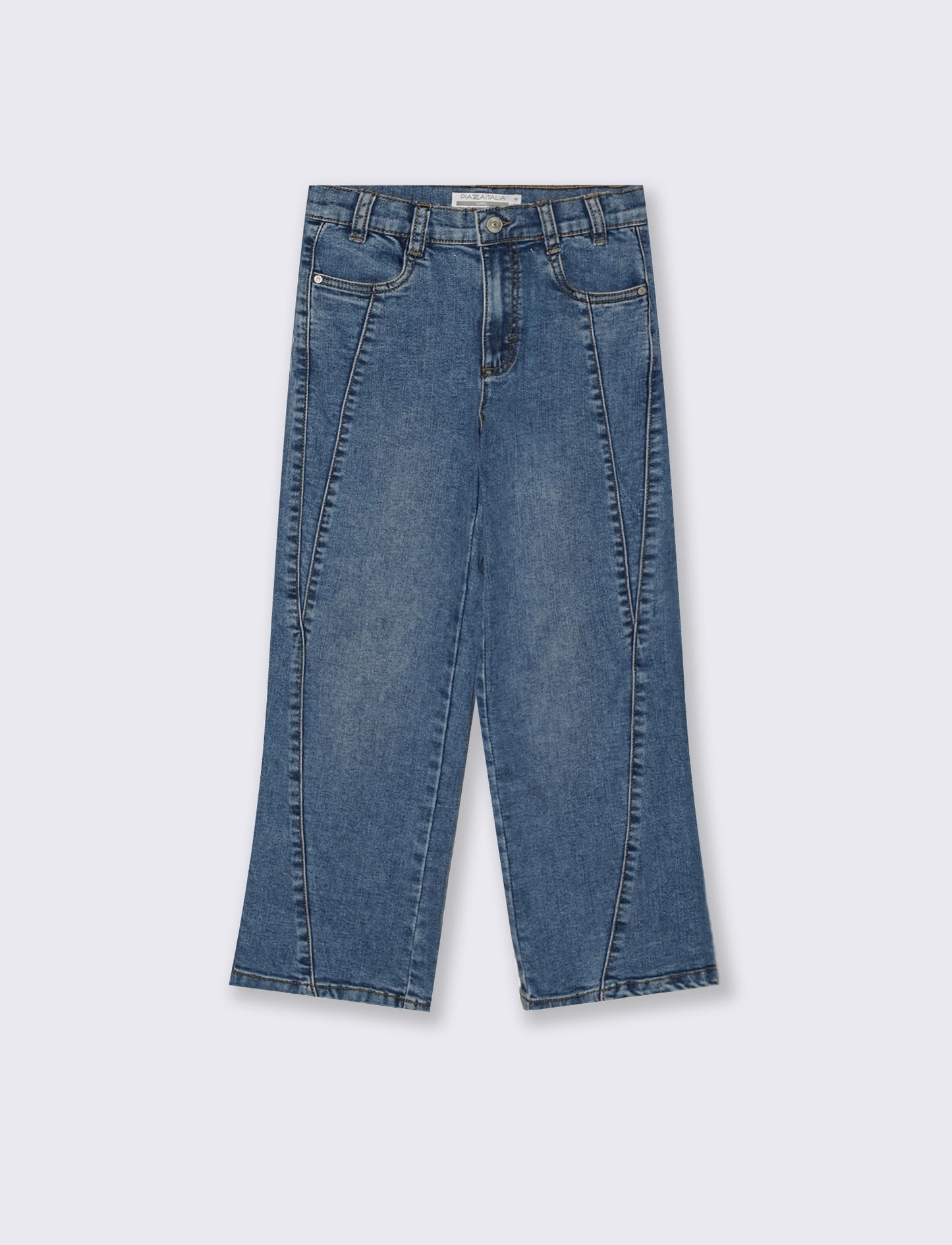 Jeans wide leg elasticizzati con tagli sagomati - Denim