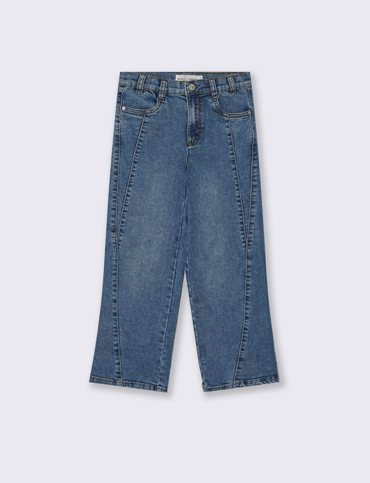 Jeans wide leg elasticizzati con tagli sagomati - Denim