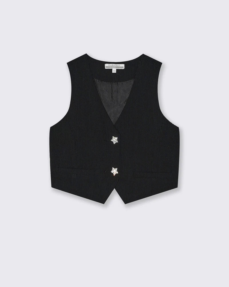 Gilet in cotone da bambina effetto gessato - Righe