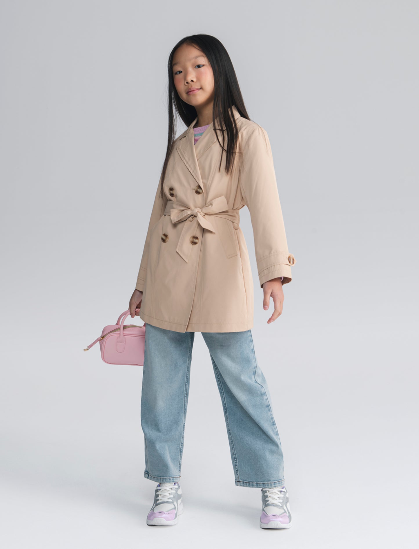Trench doppiopetto sabbia con cintura bambina - Beige