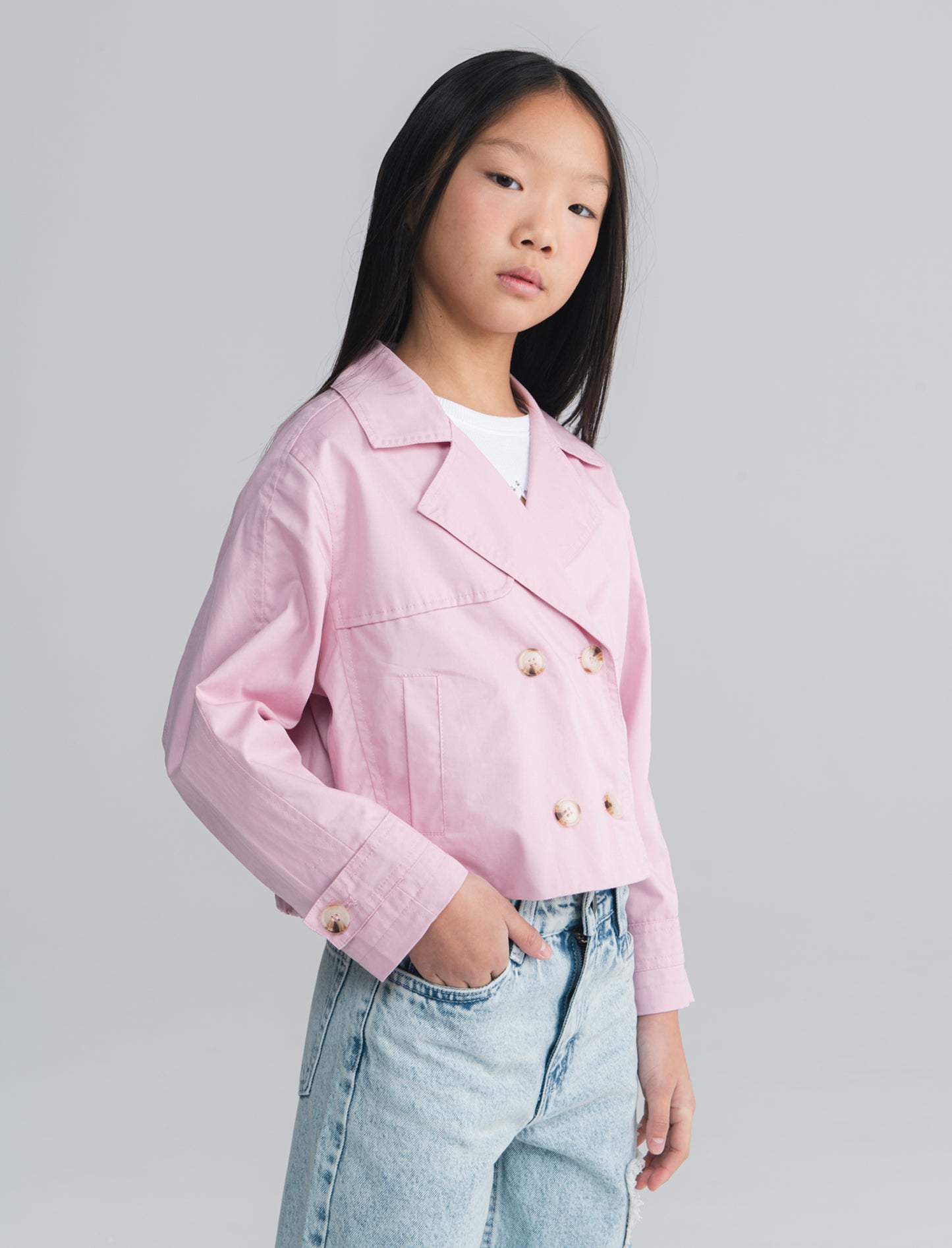 Trench doppio petto per bambina elegante - Rosa chiaro