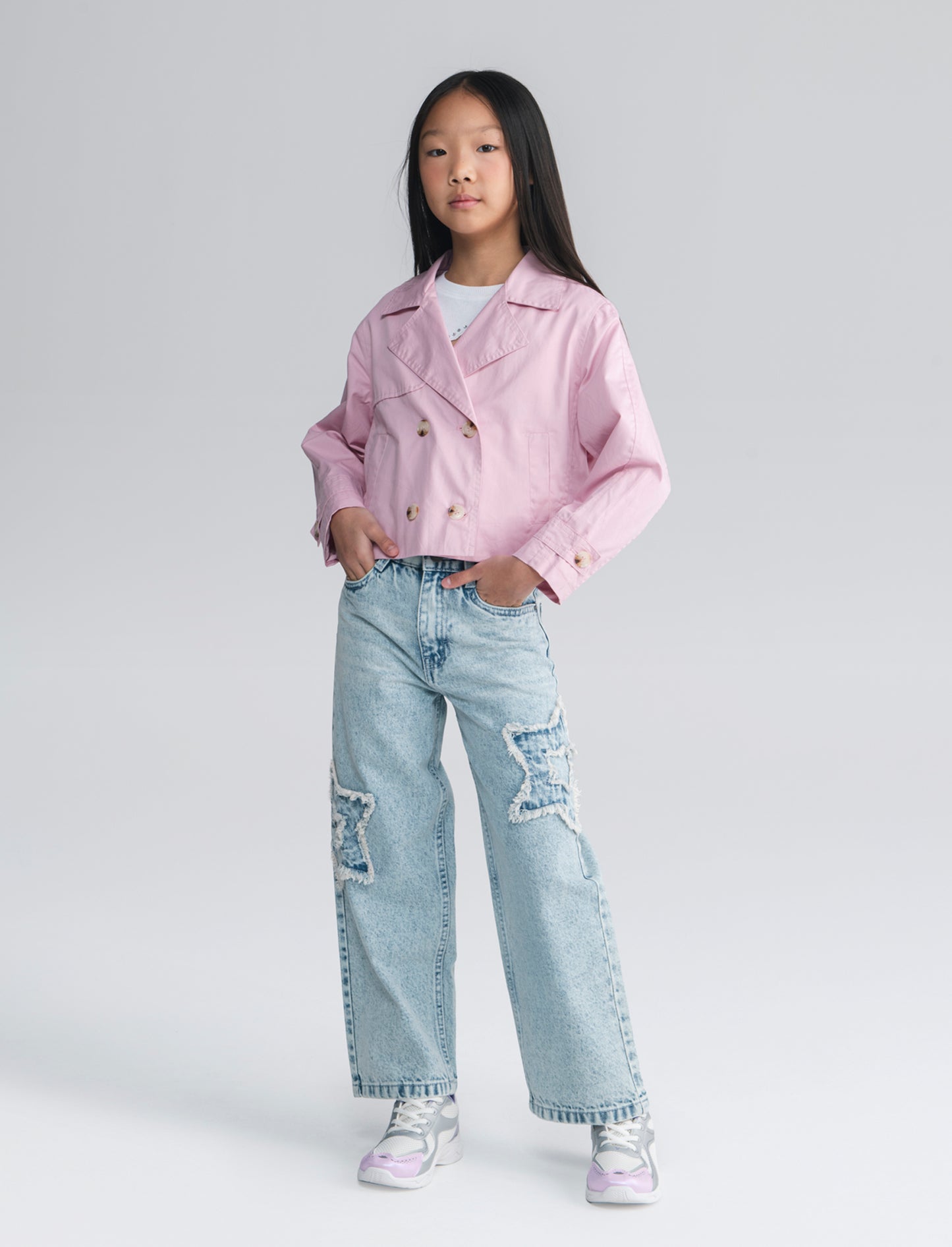 Trench doppio petto per bambina elegante - Rosa chiaro