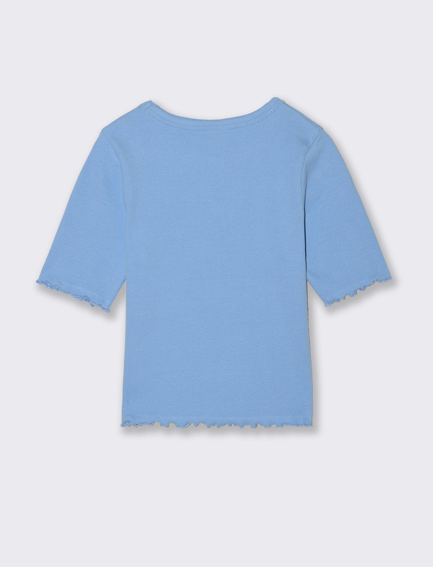 T-shirt mezza manica con perline e orli ondulati - Azzurro