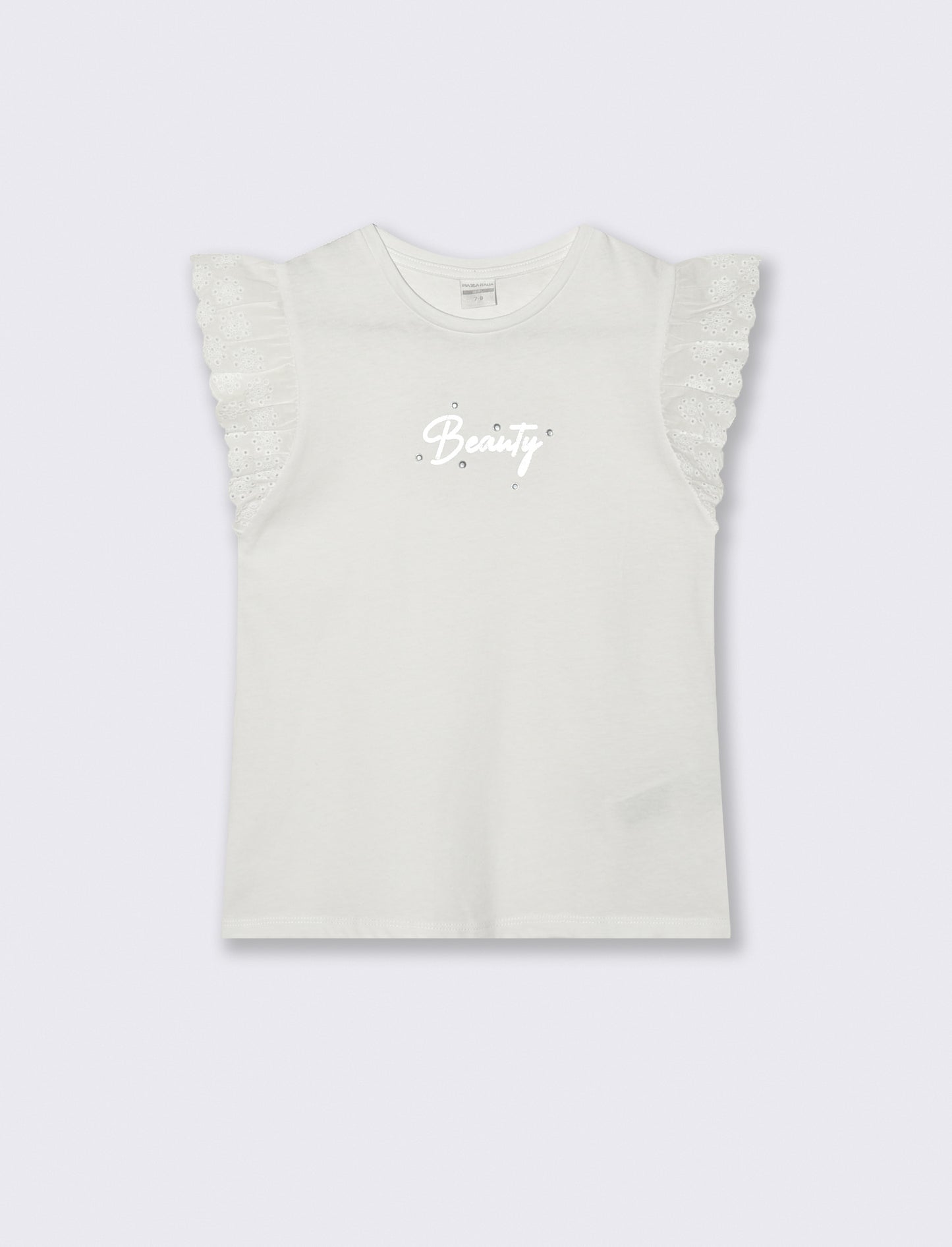 T-shirt estiva bambina con volant e strass - Bianco